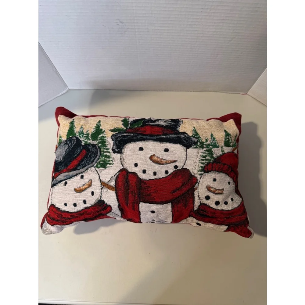 Snowman Christmas Pillow, Red & White